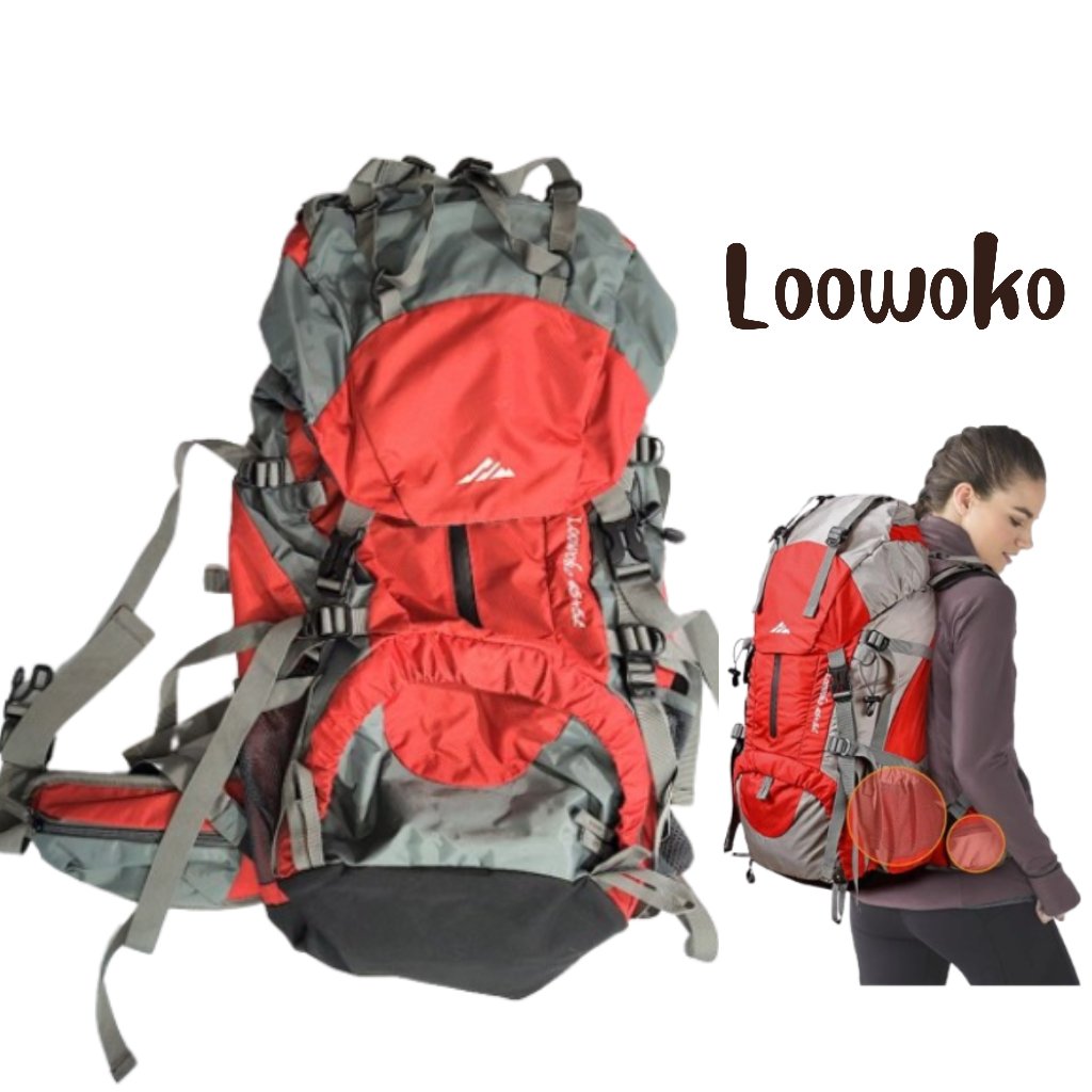 Loowoko 50l Hiking Backpack, Waterproof Camping Essentials Bag With Rain Cover